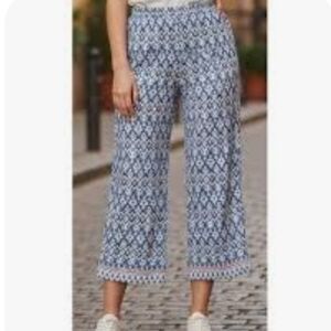 beachlunchlounge Blue Printed Wide-Leg Crop Pants